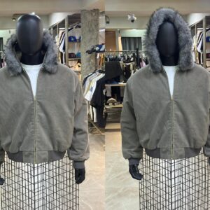 FAUX FUR ZIPPER DENIM HOODIE